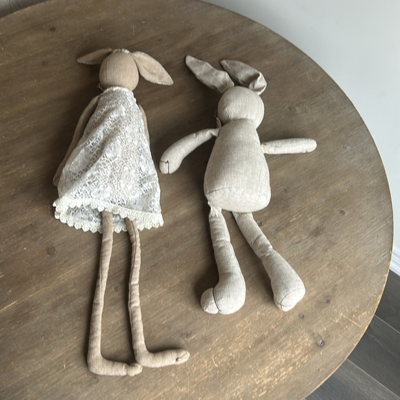 Tall Stuffed Bunny Plush Rabbits Shelf Sitting Easter Decor Set of 2 - Picture 7 of 14